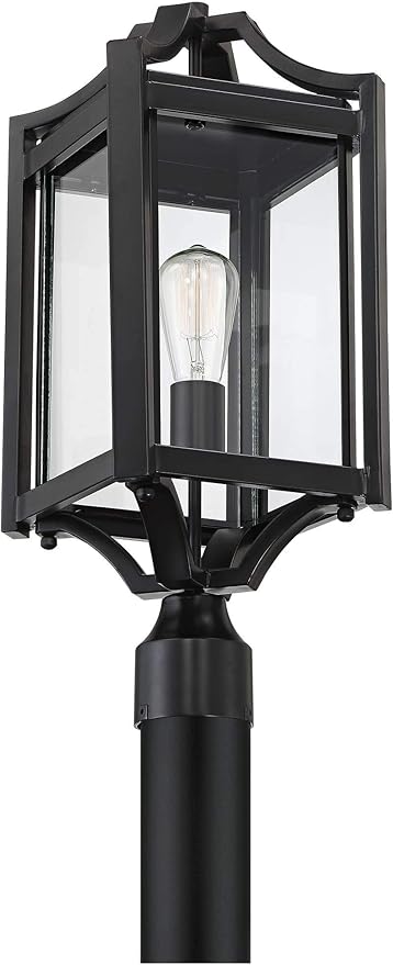 Franklin Iron Works Rockford Collection Rustic Farmhouse Outdoor Post Light Fixture Black Iron 20 1/4" Clear | Lumora