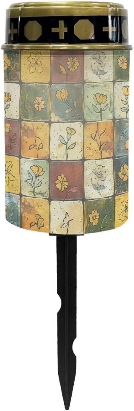 Floral Plaid Design Cemetery Solar Lights for Grave Waterproof and Energy Saving Solar Garden Light Practical Solar Lights for Patio Lawn Garden Cemetery Accessory Decoration