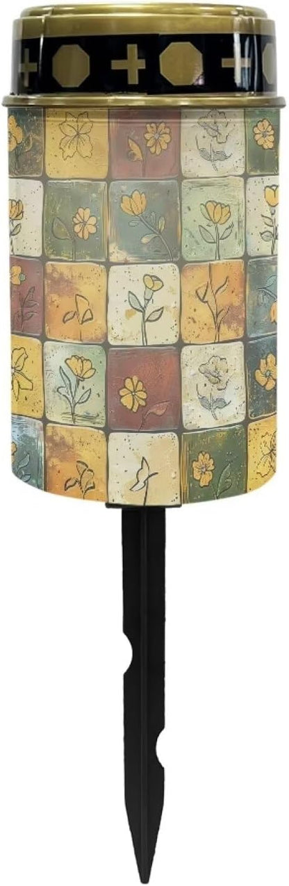 Floral Plaid Design Cemetery Solar Lights for Grave Waterproof and Energy Saving Solar Garden Light Practical Solar Lights for Patio Lawn Garden Cemetery Accessory Decoration