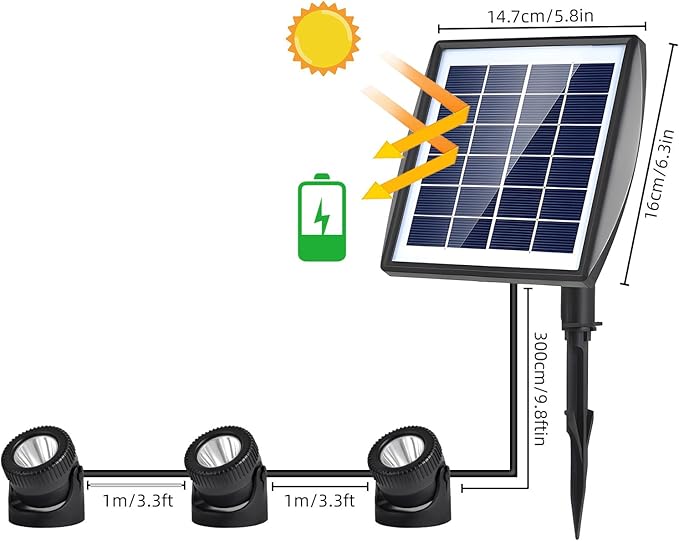 Solar Lights, Garden Outdoor Proof Water, LED Solar Pathway Lights with 3 Adjustable Heads, Stake Included, 2200mAh Battery, for Landscape, Yard, Pool, Walkway (Warm White, (Warm White)