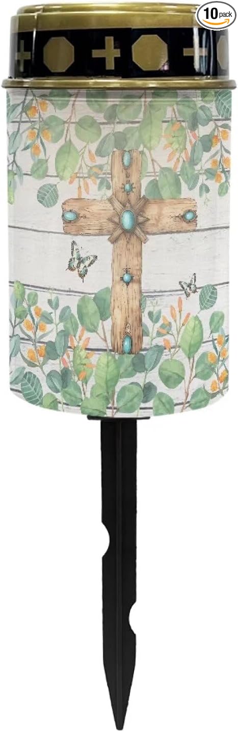 Cross Leaf Solar Lights for Grave Solar Led Lights for Outside Waterproof Landscape Lights Cross Candle Holder for Cemetery Prayer Signs Solar Light Grave Garden Lawn Patio Yard Decor