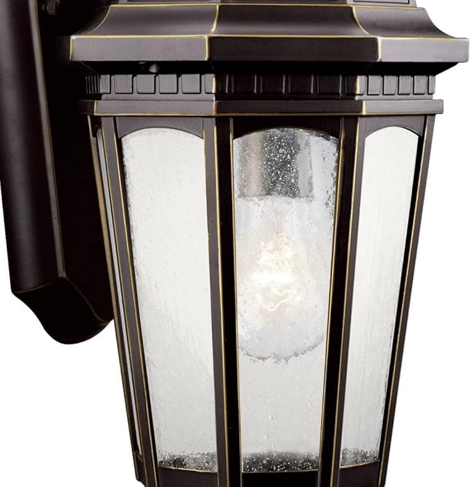 Kichler Courtyard 11" 1 Light Outdoor Wall Light with Clear Seeded Glass in Rubbed Bronze | Lumora