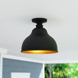 VAXCEL Delano Bronze Gold Farmhouse Barn Dome Outdoor Flush Mount Ceiling Light | Lumora