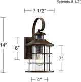 John Timberland Hogan Vintage Outdoor Wall Light Fixture Oil Rubbed Bronze 14" Seedy Glass Dusk to Dawn Motion | Lumora