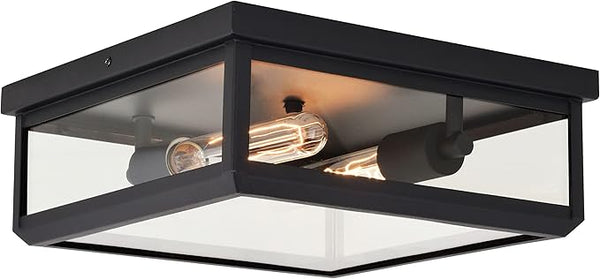 VAXCEL Kinzie Black Outdoor Square Flush Mount Ceiling Light with Clear Glass | Lumora