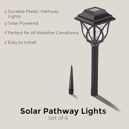 LAUREL CANYON 6 Pack Garden Solar Path Lights, Outdoor Solar Walkway Lights with LED Light Bulbs for Garden, Lawn, Pathway, Yard, Driveway Black