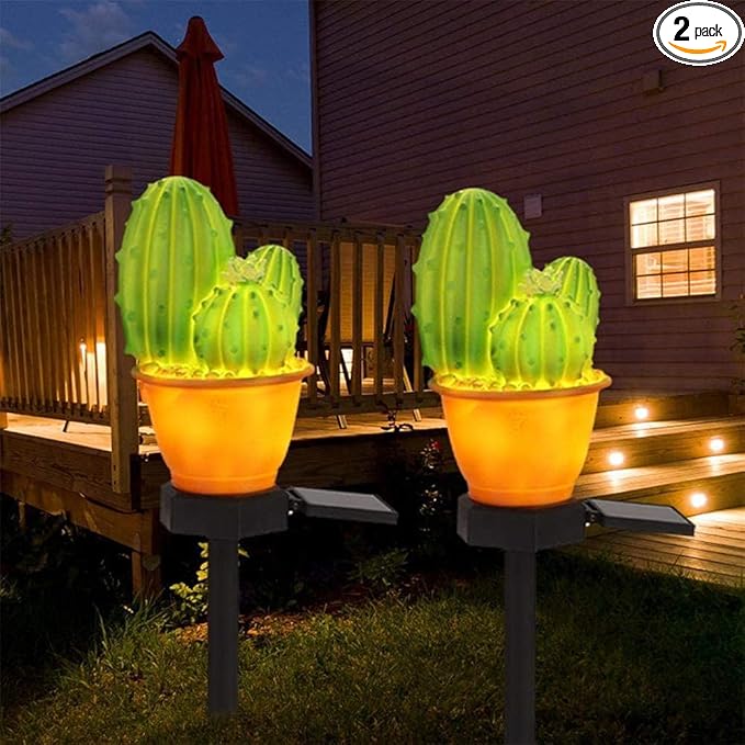 chislim Solar Lights Outdoor Decorative,Creative Cactus Pineapple Stake Waterproof Landscape Lights,Landscape Lighting for Garden Patio Lawn Yard (Cactus B-2 Pack)