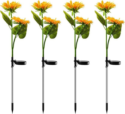 Solar Garden Lights Sunflower Solar Lights,Walkway Solar Lights Outdoor Waterproof | Waterproof Solar Pathway Lights with 2 Sunflowers for Garden Lawn Yard Pathway Decoration