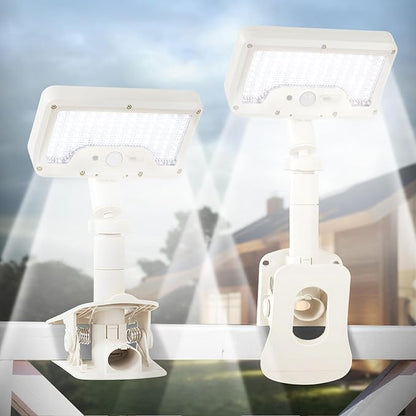 Clip On Solar Lights Outdoor with Motion Sensor, 360°Rotatable & Vertically Adjustable Solar Fence Lights with 92 LEDs (600 LM, 6000 K),IP65 Waterproof Security Light for Deck, Gutter（White, 2 Pack）