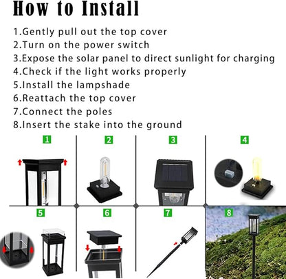 Solar Pathway Lights Outdoor, LED Garden Stake Light with Automatic Charging, Black ABS Plastic, 21.26 Inch Height, Warm White 3000-4000K, Ground Mount Landscape Lighting (Black Square, 8, Count)