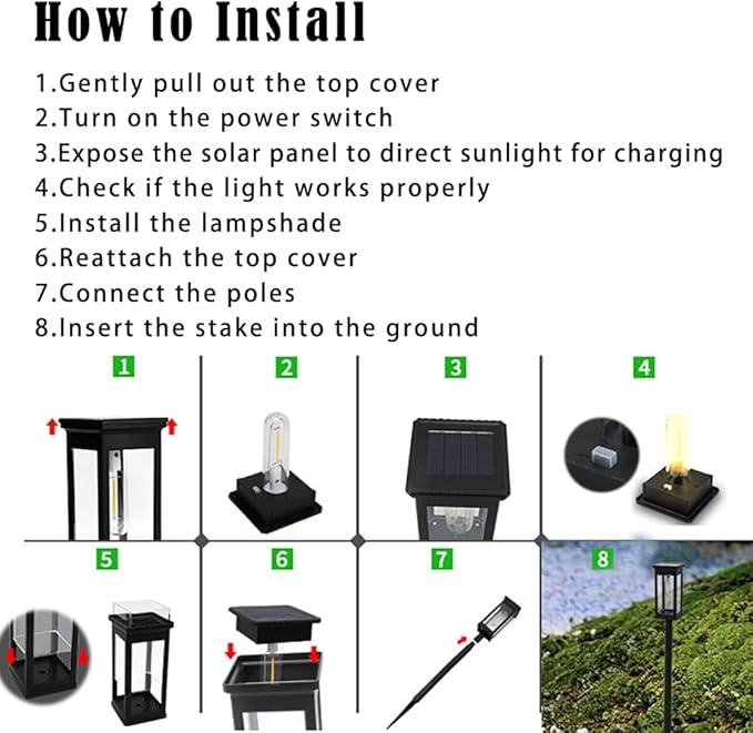 Solar Pathway Lights Outdoor, LED Garden Stake Light with Automatic Charging, Black ABS Plastic, 21.26 Inch Height, Warm White 3000-4000K, Ground Mount Landscape Lighting (Black Square, 4, Count)