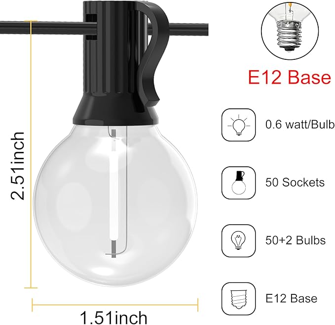 100FT Outdoor LED String Lights with 50+2 Shatterproof G40 Vintage Bulbs,Shatterproof &Waterproof Patio Lights for | Lumora
