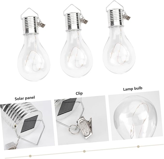 Uonlytech 6pcs Solar Powered Led Bulb String Lights Transparent Warm White Hanging Light Bulb Easy to Install Copper Wire Decoration for Garden Patio Party Home