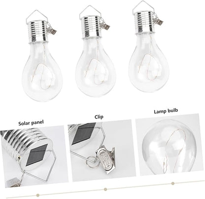 Uonlytech 6pcs Solar Powered Led Bulb String Lights Transparent Warm White Hanging Light Bulb Easy to Install Copper Wire Decoration for Garden Patio Party Home