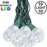10 Foot LED G40 Sparkle Outdoor Patio String Lights with 10 Pure White Globe Bulbs – Market Bistro Café Hanging | Lumora
