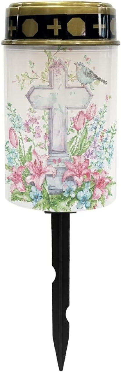Generic Cross Floral Print Solar Light Outdoor Solar Garden Light Waterproof Dustproof Solar Light Landscape Path Light Cemetery Solar Light for Garden, Landscape, Path, Yard