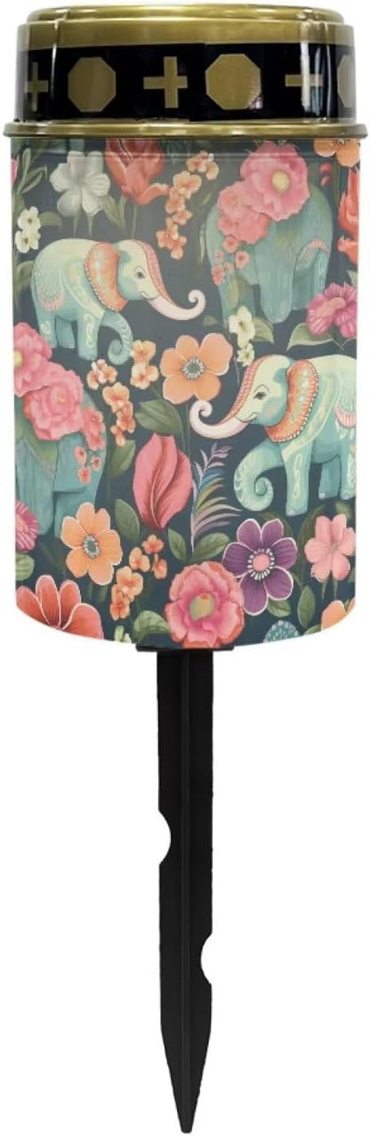 ZOUTAIRONG Solar Light for Cemetery Grave Solar Garden Lights Landscape Lighting Solar Pathway Lights Outdoor Cemetery Solar Lights for Grave Solar Lights for Cemetery Gravesite Elephant Print