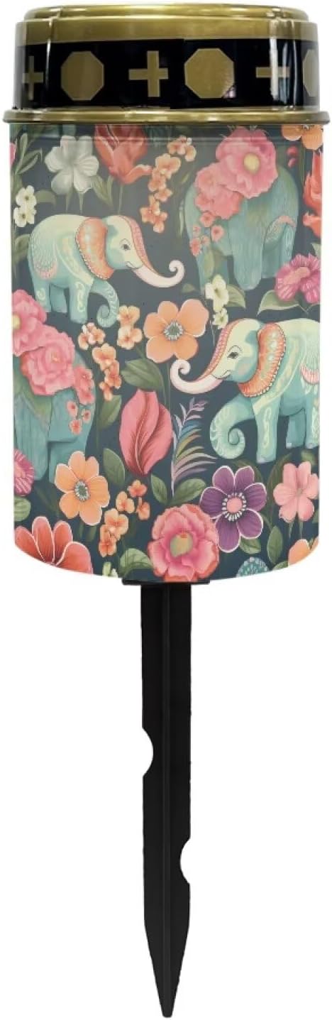 ZOUTAIRONG Solar Light for Cemetery Grave 4 Pack Solar Garden Lights Landscape Lighting Solar Pathway Lights Outdoor Cemetery Solar Lights for Grave Solar Lights for Cemetery Gravesite Elephant Print