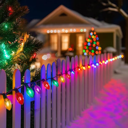 C9 Christmas String Lights, 25FT 26 Bulbs Bright & Multicolor Outdoor Christmas Lights, Outdoor Indoor Xmas Roofline Backyard Garden Patio Home Holiday Decor, Waterproof Extendable Green Wire