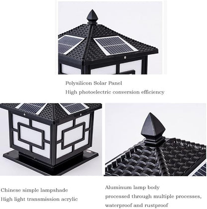 Exterior Pillar Pole Lantern with Solar Powered Rustic Pillar Lamp with 4 Light Modes Square Outdoor Waterproof Solar Lamp Solar Post Light for 4x4 Wooden Posts for Garden Yard Pathway CWVYKNP