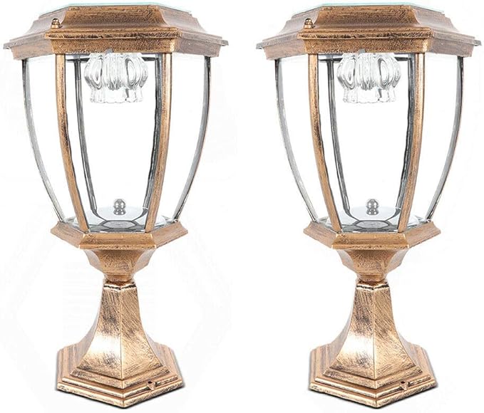 TBVECHI Solar Powered Outdoor Pillar Light Solar Landscape Pathway LED Lights Solar Post Light Waterproof Lantern Lamp for Fence Deck (Bronze x 2)