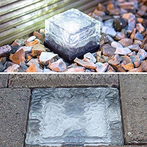 JKLcom Solar Ice Cube Path Lights in-Groud Buried Lights Solar Powered Crystal Brick LED Night Lamp for Garden Courtyard Pathway Patio Pool Pond Outdoor Xmas Decoration,White,2 Pack
