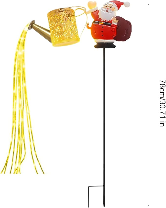 Christmas Santa Solar Kettle Lights, New Santa Claus Solar Watering Can Kettle Lights Outdoor, Metal Waterproof Garden Lantern for Yard, Patio, Lawn, Pathway Colorful Light 2pcs