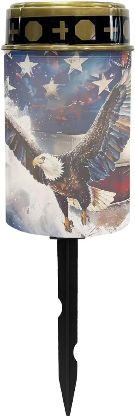 American Flag Eagle Cemetery Cross Solar Lights Solar Light Outdoor for Cemetery, LED Waterproof Solar Lights for Garden, Balcony, Yard, Memorial Gifts