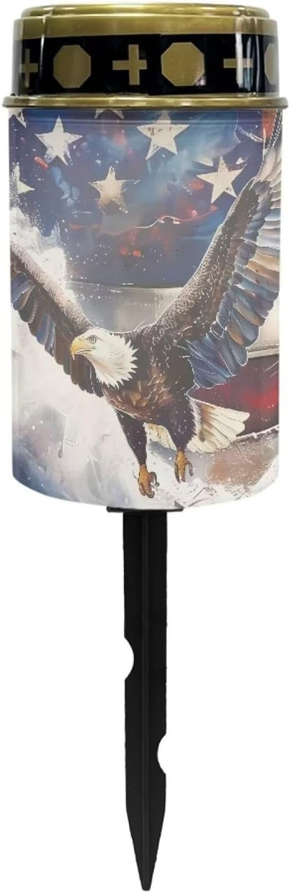 American Flag Eagle Cemetery Cross Solar Lights Solar Light Outdoor for Cemetery, LED Waterproof Solar Lights for Garden, Balcony, Yard, Memorial Gifts