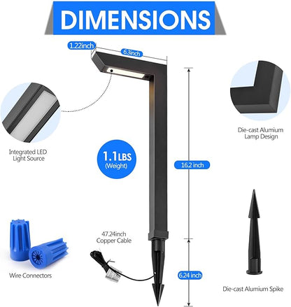 Energetic 5CCT Low Voltage Landscape Lights, 5W 200LM IP65 Waterproof LED Pathway Lights, 50000 Hrs, Outdoor Landscape Lighting, Square Modern Side Lit, Die-cast Aluminum Housing, ETL, Black, 6 Pack