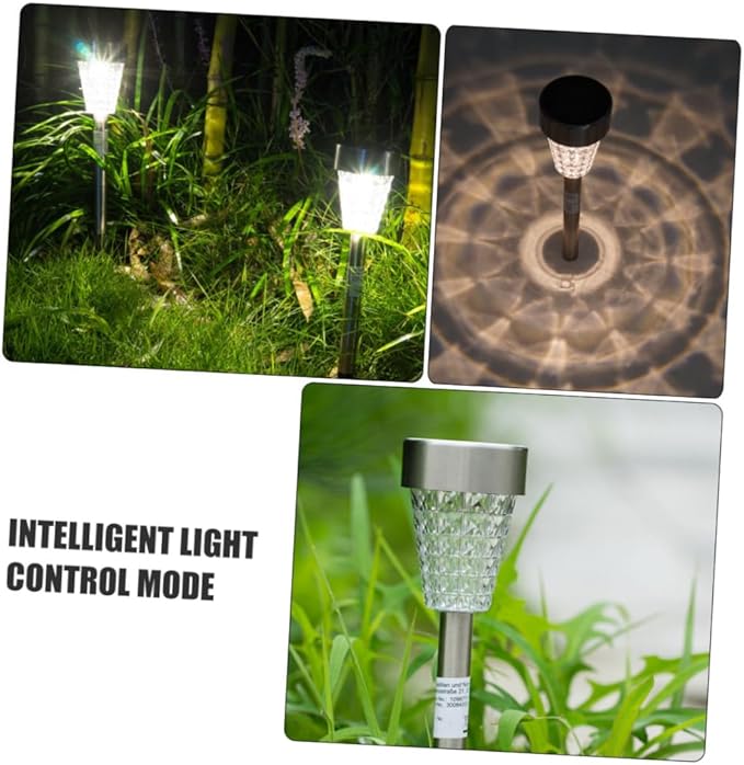 Kisangel Solar Garden Path Lights Waterproof Stainless Steel LED Lawn Lamp Outdoor Solar Yard Lighting with Ground Peg for Patio and Landscape