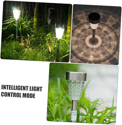 Kisangel Solar Garden Path Lights Waterproof Stainless Steel LED Lawn Lamp Outdoor Solar Yard Lighting with Ground Peg for Patio and Landscape