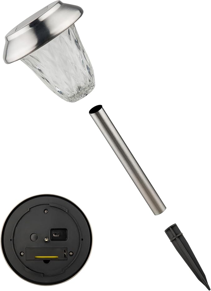 Alpine Corporation 17" Tall Outdoor Solar Powered Pathway LED Light Stakes, Silver (Set of 4)