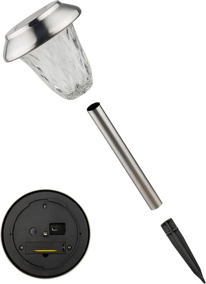Alpine Corporation 17" Tall Outdoor Solar Powered Pathway LED Light Stakes, Silver (Set of 4)