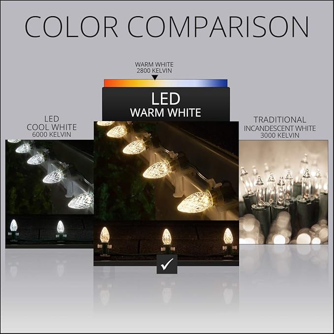 Wintergreen Lighting Set of 50 C7 Opticore Warm White Outdoor Christmas Lights - Commercial LED Christmas Lights | Lumora