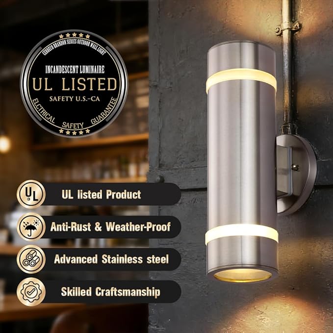 Cerdeco Modern Porch Light Outdoor Wall Lighting Cylinder Wall Sconce Nickel Finished | Lumora