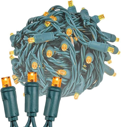 Novelty Lights 25ft 50 LED Amber Christmas Lights Outdoor/Indoor, 6" Spacing, Green Wire String Lights for Festive Xmas Lighting, IP55, UL Listed, Dimmable, Connectable
