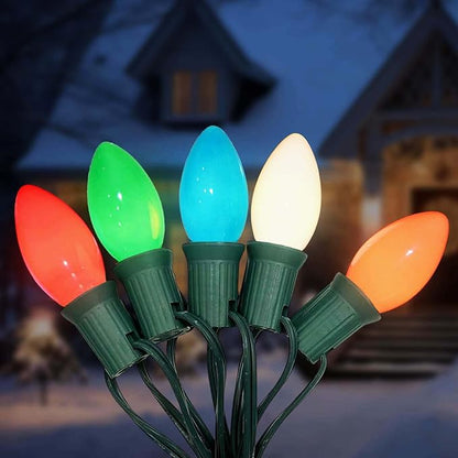 C9 LED Multicolor Christmas Lights, 25Ft Vintage C9 Christmas Lights with 26 LED Ceramic Colorful Bulbs, Hanging Connectable Xmas String Lights for Patio Garden Holiday Home Xmas Decor