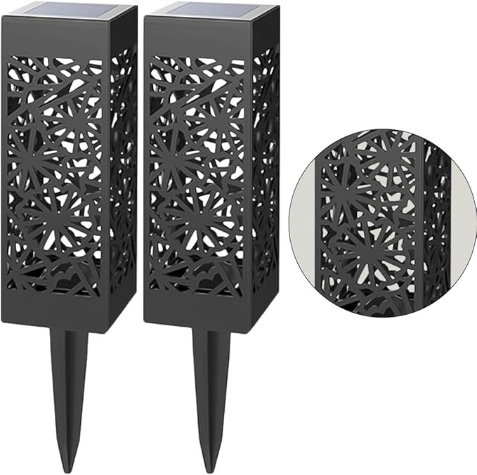 Ciieeo 2pcs Hollow Solar Lawn Path Lights Warm White and Cool White Light Garden Ground Plug Solar Lamps Outdoor Driveway Landscape Lighting