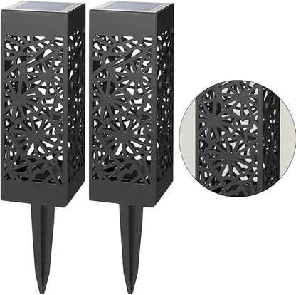 Ciieeo 2pcs Hollow Solar Lawn Path Lights Warm White and Cool White Light Garden Ground Plug Solar Lamps Outdoor Driveway Landscape Lighting