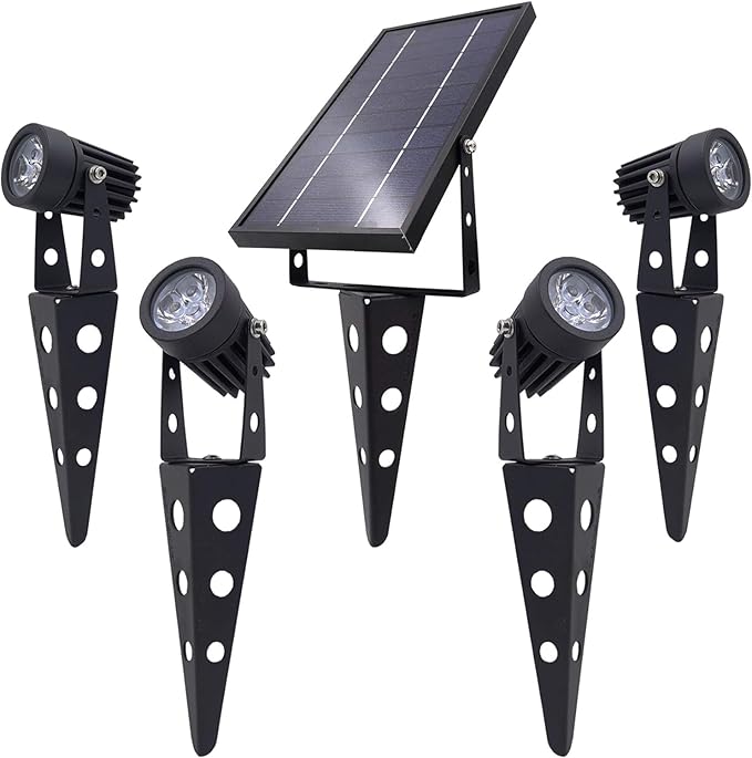4-Spotlight Mini 50X Solar-Powered LED Spotlight (Cool White LED), Black Finish, Outdoor Garden Yard Landscape | Lumora