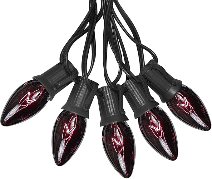 Abeja C9 Black String Light, 25Ft Vintage Halloween Lights with 26 Black Light Purple Bulbs(1 Spare), Connectable | Lumora