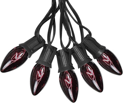 Abeja C9 Black String Light, 25Ft Vintage Halloween Lights with 26 Black Light Purple Bulbs(1 Spare), Connectable Patio String Lights for Patio Halloween Roofline Holiday Decor, Black Wire