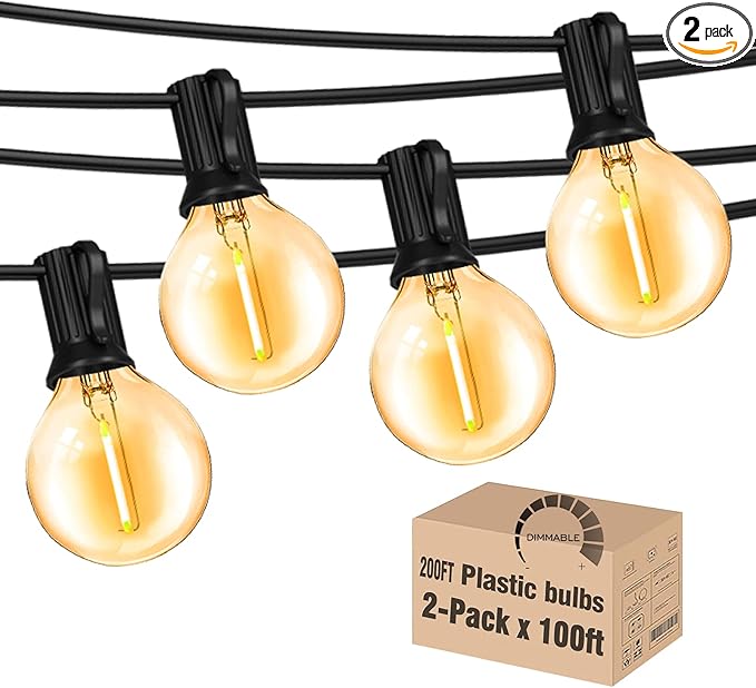 Outdoor String Lights 200FT Waterproof Globe String Lights with 104 Shatterproof G40 LED bulbs, Dimmable | Lumora