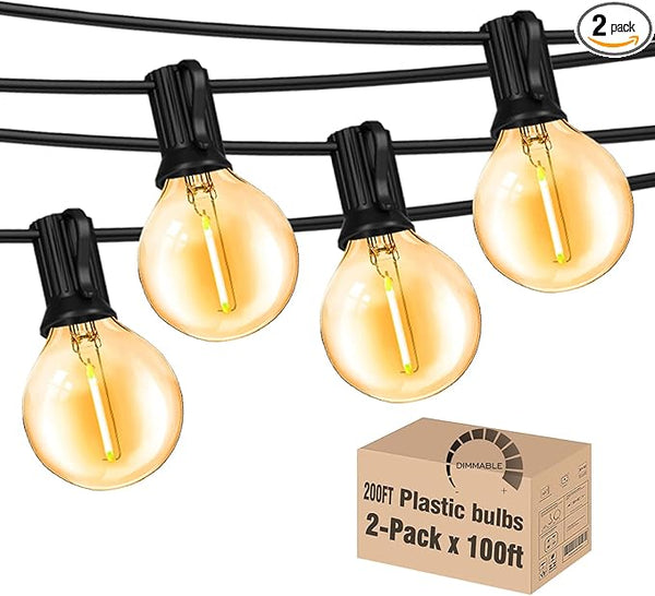 Outdoor String Lights 200FT Waterproof Globe String Lights with 104 Shatterproof G40 LED bulbs, Dimmable | Lumora