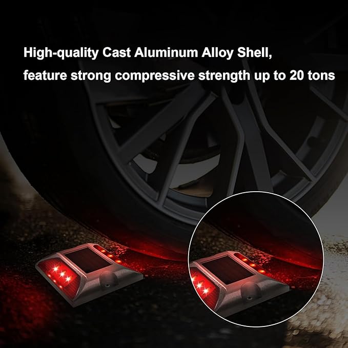 Aolyty Solar Driveway Marker Lights Outdoor, IP68 Waterproof Solar Dock Lights, Bright Warning Flashes Lights Reflective Road Marker for Deck Sidewalk Stair Garden Pathway (Red, 2 Pack)