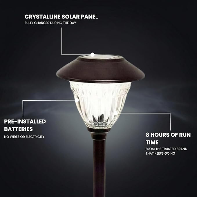 Energizer Solar Outdoor Garden Lights - 10 Pack LED Driveway Solar Lights with 10 Lumen Output, Patterned Glass & Metal Finish, IP65 Waterproof & Easy to Install Garden Lights for Outside - Bronze