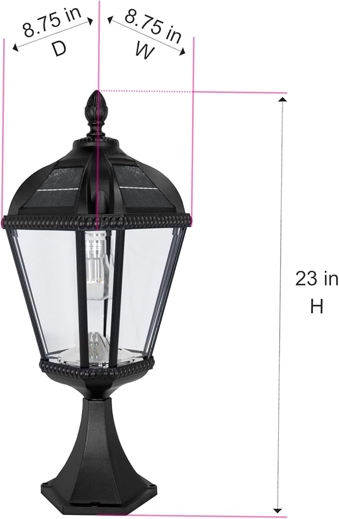 Gama Sonic Outdoor Solar Post Light with Pier Base, Black Aluminum and Beveled Glass, Royal Bulb 150 Lumens Warm | Lumora