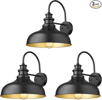 Bestshared Outdoor Barn Lights,3 Pack Farmhouse E26 Socket outdoor Lantern Lamp, Weatherproof Industrial Exterior Wall Lighting Fixture,Anti-Rust Outside Wall Sconce for Porch, Entryway, Garage(Black)