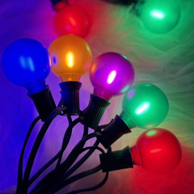 25Ft LED Christmas Outdoor String Lights, G40 Globe Lights with 27 0.6W Multicolor Bulbs, Vintage Christmas Lights for Holiday Party Backyard Wedding Garden Patio Porch Decor, Green Wire